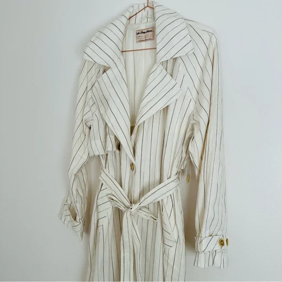 New free people Melia Mac Coat long sleeve boho linen blend plaid ecru striped - Picture 9 of 11